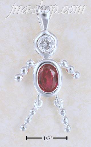 Sterling Silver JULY BEAD BOY CHARM W/ RED CZ - Click Image to Close