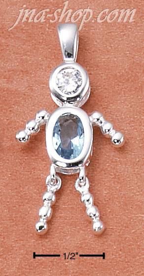 Sterling Silver MARCH BEAD BOY CHARM W/ LIGHT BLUE CZ - Click Image to Close