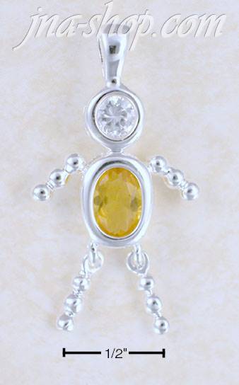 Sterling Silver NOVEMBER BEAD BOY CHARM W/ YELLOW CZ - Click Image to Close