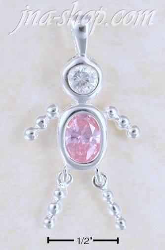 Sterling Silver OCTOBER BEAD BOY CHARM W/ PINK CZ - Click Image to Close