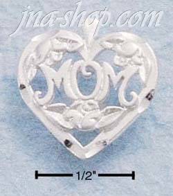 Sterling Silver SMALL HEART WITH "MOM" CHARM - Click Image to Close