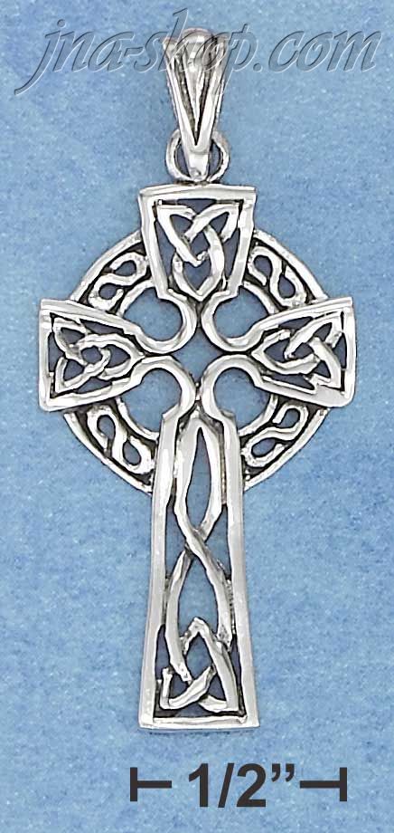 Sterling Silver MEDIUM ANTIQUED CELTIC CROSS CHARM - Click Image to Close