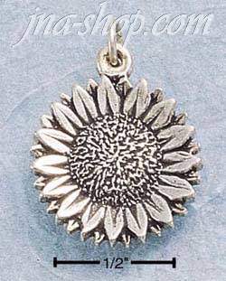 Sterling Silver SMALL ANTIQUED SUNFLOWER CHARM - Click Image to Close