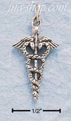 Sterling Silver ANTIQUED CADUCEUS CHARM - Click Image to Close
