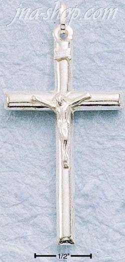 Sterling Silver LARGE ITALIAN TUBULAR CRUCIFIX - Click Image to Close