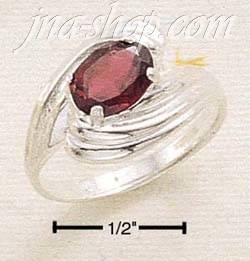 Sterling Silver SIDE SWIRL SHANK W/ OVAL GARNET RING SIZES 5-9 - Click Image to Close