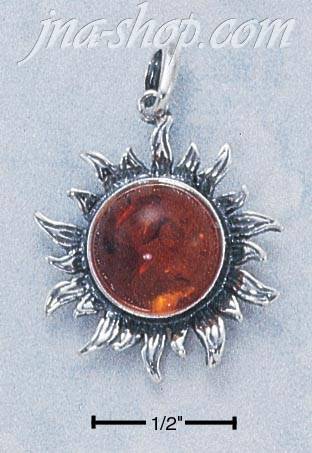 Sterling Silver ANTIQUED AMBER SUN PENDANT - Click Image to Close
