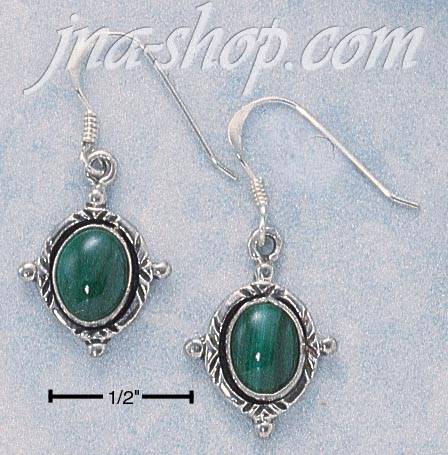 Sterling Silver OVAL MALACHITE EARRINGS ON FRENCH WIRES - Click Image to Close