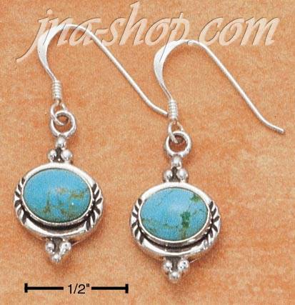 Sterling Silver SIDE LAYING OVAL TURQUOISE EARRINGS ON FRENCH WI - Click Image to Close