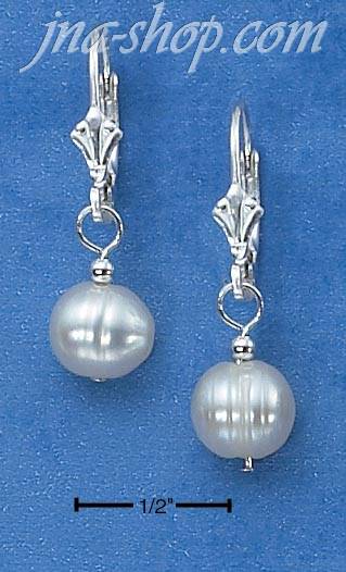 Sterling Silver WHITE FRESH WATER PEARL DROP EARRINGS W/ LEVERBA - Click Image to Close