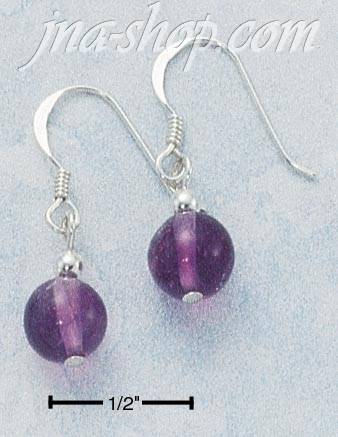 Sterling Silver LARGE AMETHYST BEAD EARRINGS ON FRENCH WIRES - Click Image to Close