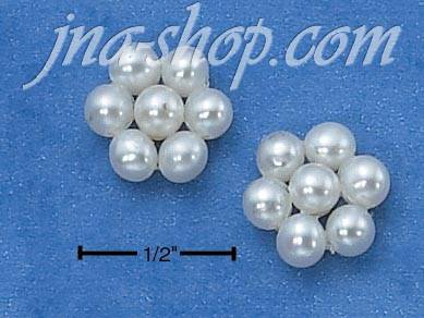 Sterling Silver WHITE FRESH WATER PEARL FLOWER CLUSTER POST EARR - Click Image to Close