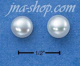 Sterling Silver WHITE FRESH WATER PEARL BUTTON POST EARRINGS - Click Image to Close