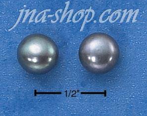 Sterling Silver GRAY FRESH WATER PEARL BUTTON POST EARRINGS - Click Image to Close