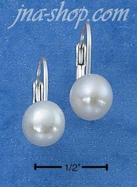 Sterling Silver WHITE FRESH WATER PEARL BUTTON EARRINGS ON LEVER - Click Image to Close