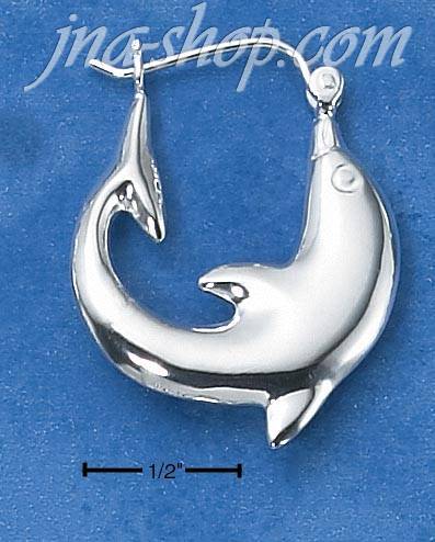 Sterling Silver LARGE CURVED DOLPHIN HOOP EARRINGS - Click Image to Close