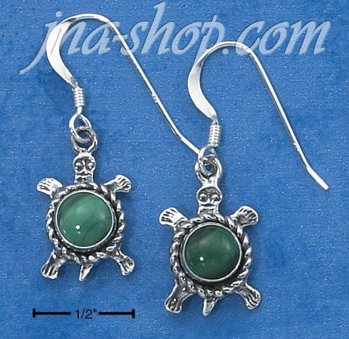 Sterling Silver MALACHITE TURTLES ON FRENCH WIRE EARRINGS - Click Image to Close