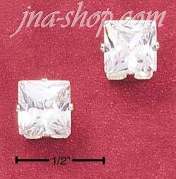 Sterling Silver 7MM SQUARE CUBIC ZIRCONIA POST EARRINGS - Click Image to Close