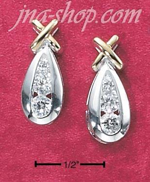 Sterling Silver TT TRIPLE CZ CHANNEL SETTING IN PEAR SHAPE "X" P - Click Image to Close