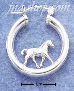 Sterling Silver HORSE ON TUBULAR HOOP EARRINGS - Click Image to Close