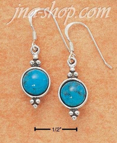 Sterling Silver ROUND TURQUOISE FRENCH WIRE EARRINGS W/ BEADS ON - Click Image to Close