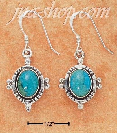 Sterling Silver OVAL TURQUOISE FRENCH WIRE EARRINGS W/ BORDER - Click Image to Close
