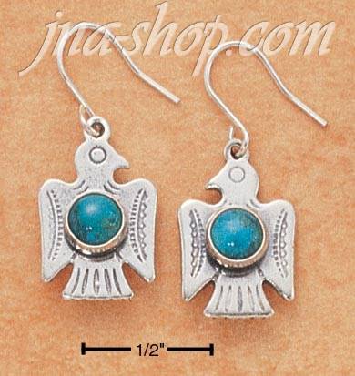 Sterling Silver ROUND TURQUOISE FRENCH WIRE THUNDERBIRD EARRINGS - Click Image to Close