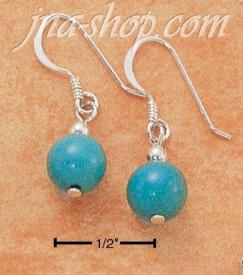 Sterling Silver 6MM TURQUOISE BALL FRENCH WIRE EARRINGS - Click Image to Close