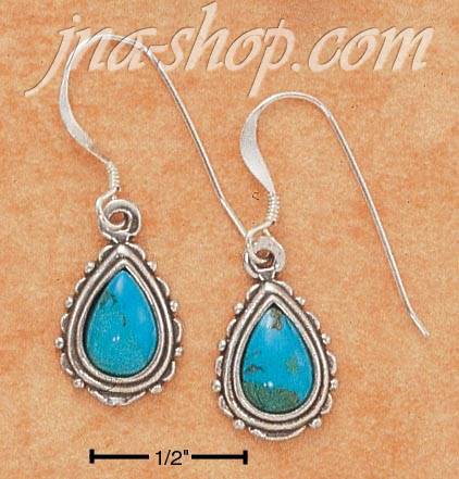 Sterling Silver TURQUOISE TEARDROP FRENCH WIRE EARRINGS W/ SCALL - Click Image to Close