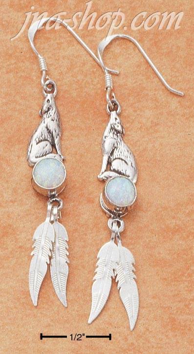 Sterling Silver FRENCH WIRE EARRINGS W/ HOWLING WOLF LAB OPAL & - Click Image to Close