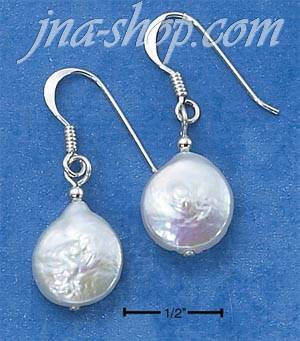 Sterling Silver SIMPLE FLAT FRESHWATER PEARL ON FRENCH WIRE EARR - Click Image to Close