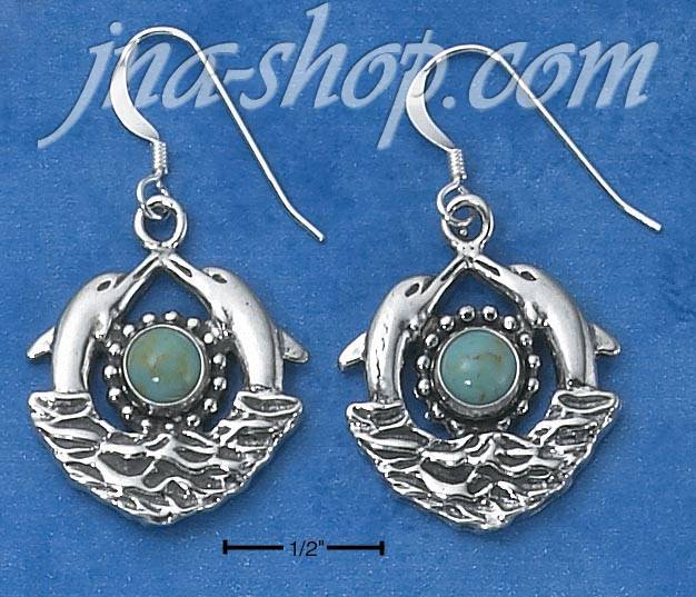 Sterling Silver DOUBLE DOLPHINS WITH TURQUOISE SUN AND WAVES FRE - Click Image to Close