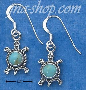 Sterling Silver TURTLES WITH ROUND TURQUOISE & ROPING FRENCH WIR - Click Image to Close