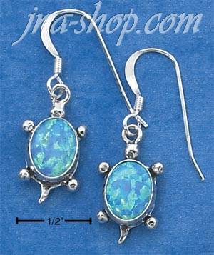 Sterling Silver ADORABLE SYNTHETIC BLUE OPAL TURTLES ON FRENCH W - Click Image to Close