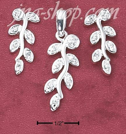 Sterling Silver CZ VINE POST EARRINGS AND PENDANT SET - Click Image to Close