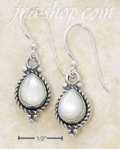 Sterling Silver PEAR WHITE MOTHER OF PEARL(MOP) ROPED EDGE DANGL - Click Image to Close