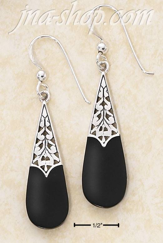 Sterling Silver TEARDROP CELTIC FILIGREE AND BLACK ONYX EARRINGS - Click Image to Close