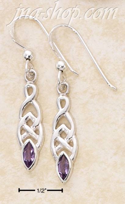 Sterling Silver CELTIC WEAVE DANGLE EARRINGS WITH SMALL MARQUEE - Click Image to Close