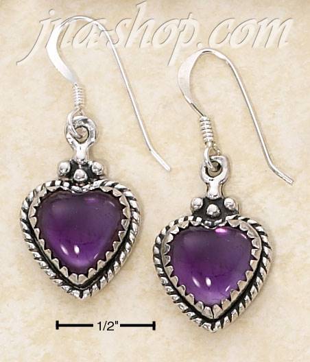 Sterling Silver AMETHYST HEART WITH ROPED SETTING FRENCH WIRE EA - Click Image to Close