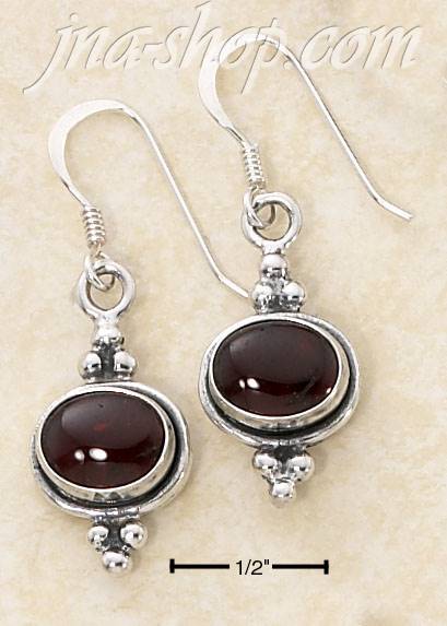 Sterling Silver SIDEWAYS OVAL GARNET W/ TRIPLE BEADS TOP/BOTTOM - Click Image to Close