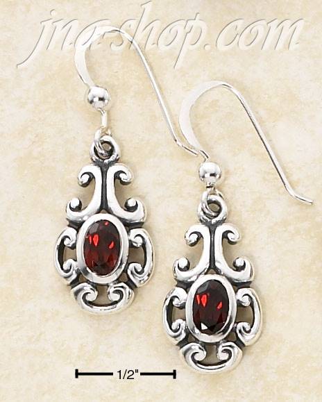 Sterling Silver SCROLLED DESIGN W/ OVAL GARNET FRENCH WIRE W/ BA - Click Image to Close