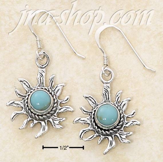 Sterling Silver ROUND TURQUOISE SUNFACE DANGLE FW EARRINGS - Click Image to Close