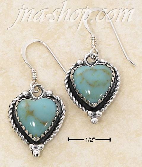 Sterling Silver TURQUOISE HEART W/ ROPED BORDER FW EARRINGS - Click Image to Close