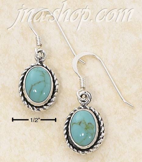 Sterling Silver ROUND TURQUOISE CONCHO ROPED EDGE DANGLE FW EARR - Click Image to Close
