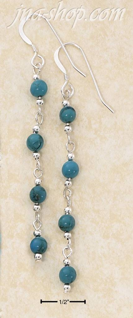 Sterling Silver LONG LINK STRAND W/ FOUR, 4MM TURQUOISE BEADS DA - Click Image to Close