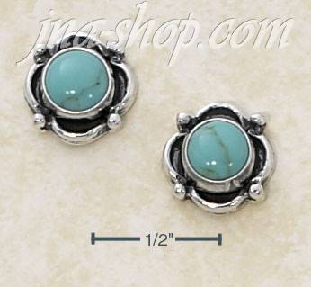 Sterling Silver SMALL ROUND TURQUOISE CONCHO POST EARRINGS - Click Image to Close