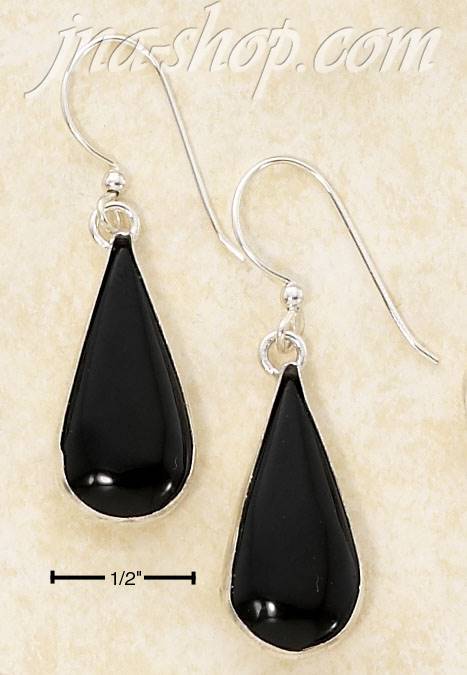 Sterling Silver MEDIUM PLAIN ONYX TEARDROP FRENCH WIRE EARRINGS - Click Image to Close