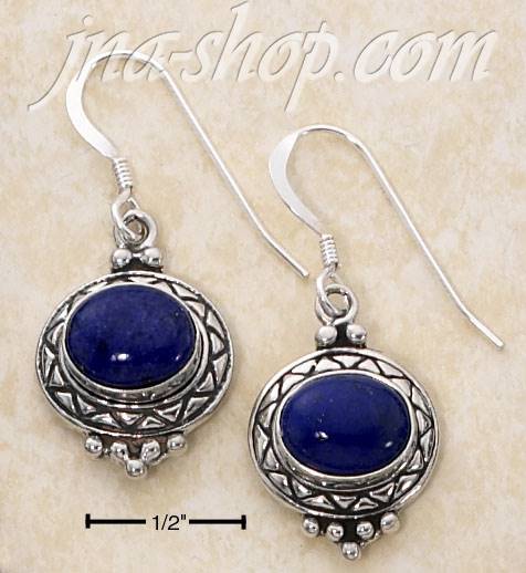 Sterling Silver OVAL LAPIS CAB IN ETCHED SETTING FW EARRINGS - Click Image to Close