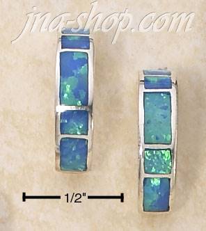 Sterling Silver HALF ROUND POST EARRINGS W/ CHANNEL SET BLUE OPA - Click Image to Close