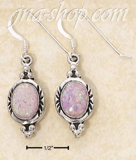 Sterling Silver PINK OPAL OVAL HATCHED BORDER FW EARRINGS - Click Image to Close